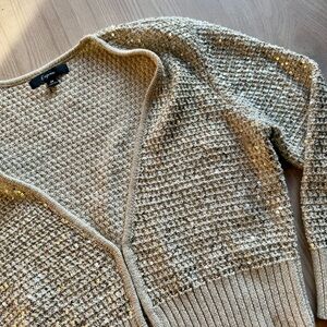 Express Cream Sequin-Embellished Knit Cropped Cardigan